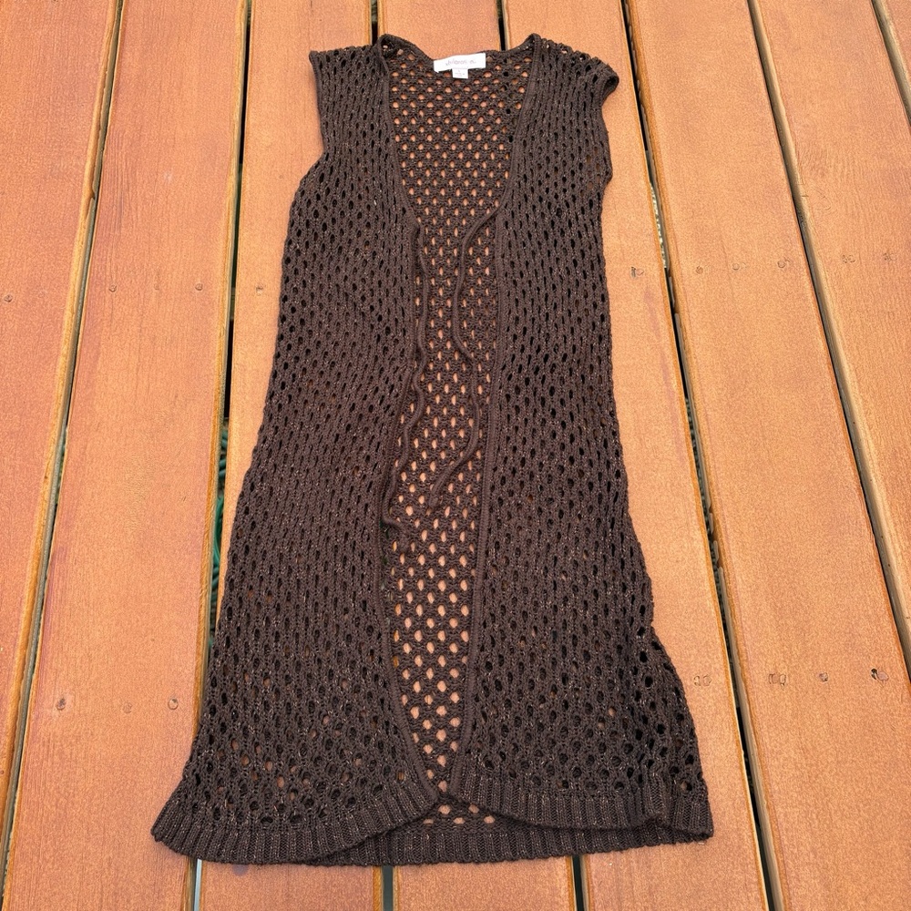 Xhilaration Y2K Chocolate Crochet Long Sleeveless Cardigan